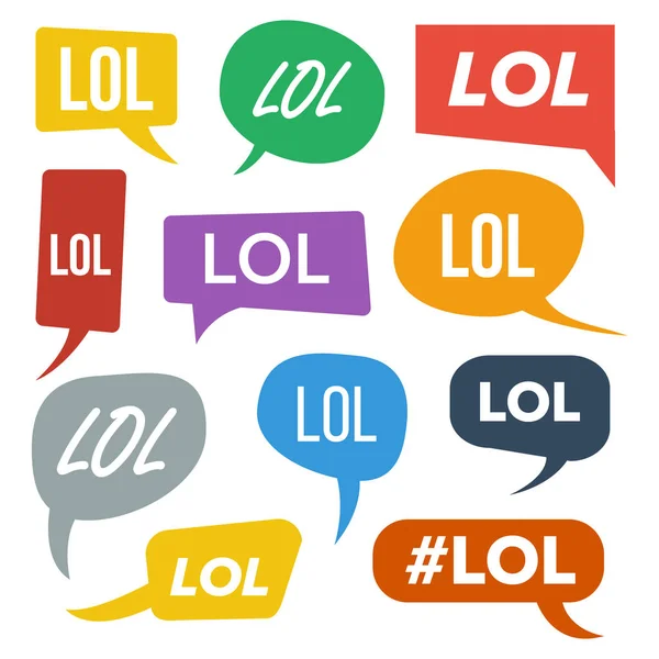 Lol Speech Bubbles Vector. Symbole amusant. L'émotion. Expression faciale. Expressions Lol autocollants. Teen Slang Abréviations. Illustration — Image vectorielle