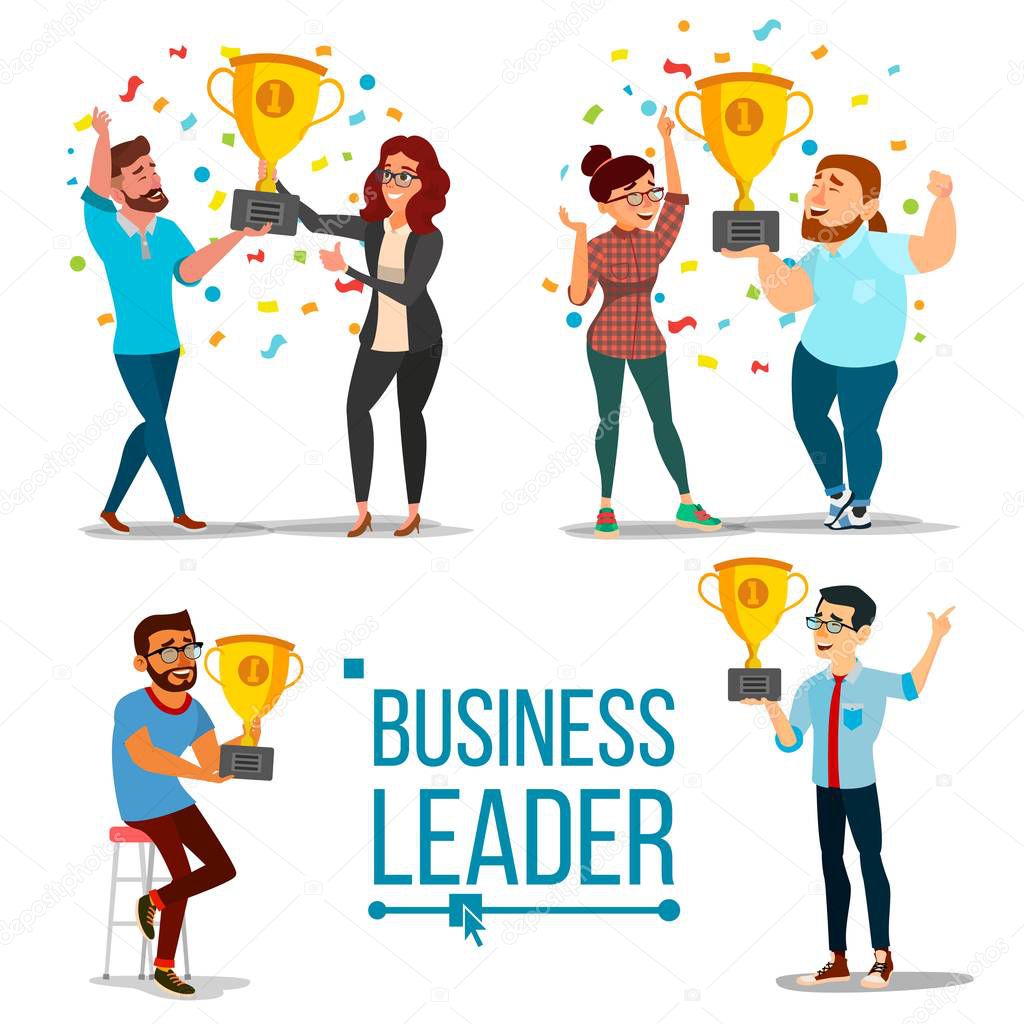 Attainment Concept Vector. Set Business Man And Woman. Attainment