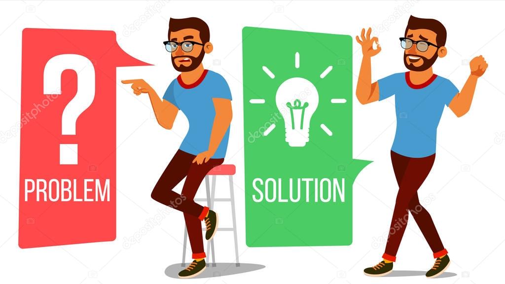 Man Solving Problem Vector. Problem Solution, Secret Discovery. Career Success. Decision Problem, Solving Process. Big Problem. Solve, Dilemma. Isolated Flat Cartoon Illustration