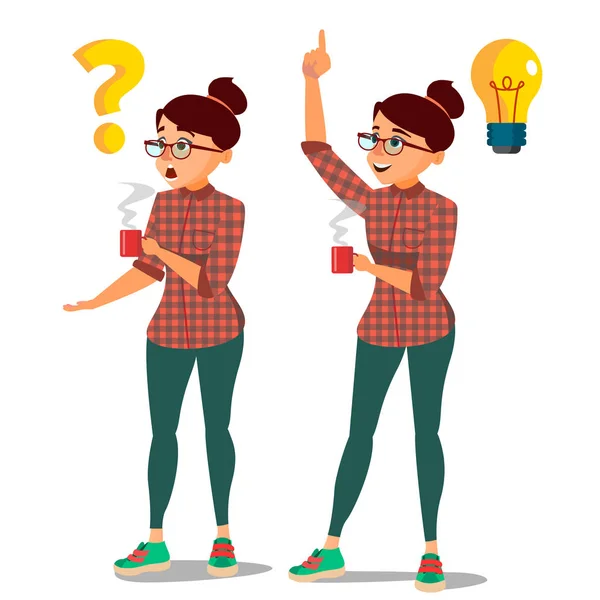 Woman Solving Problem Vector. Problem Solution, Secret Discovery. Career Success. reative Project Idea. Issue, Trouble. Isolated Flat Cartoon Illustration — Stock Vector