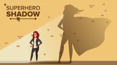 Businesswoman Superhero Shadow Vector. Emancipation, Ambition, Success. Leadership Concept. Creative Modern Business Superhero. Flat Cartoon Illustration clipart