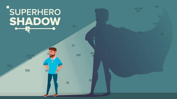 Businessman Superhero Shadow Vector. Successful Superhero Businessman. Achievement Victory. Motivation, Leadership, Challenge Concept. Flat Cartoon Illustration — Stock Vector