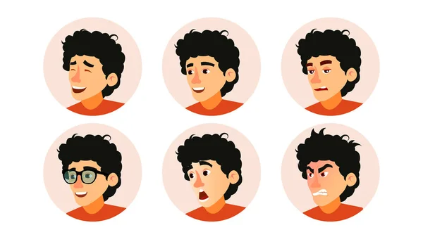 Junior Character Business People Avatar Vector. Developer Teen Man Face, Emotions Set. Creative Avatar Placeholder. Cartoon Flat Illustration — Stock Vector