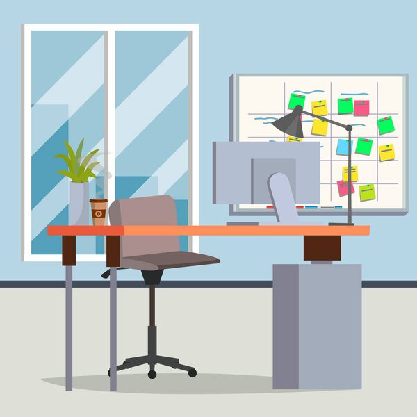 Office Interior Vector. Modern Workplace. Interior Office Room. Flat Illustration