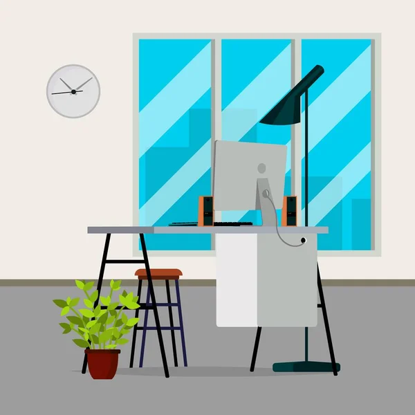 Office interiör vektor. Modern inredning. Business Office arbetsplatsen. Flat Illustration — Stock vektor