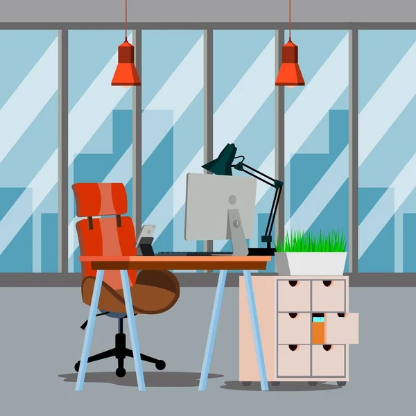 Vecteur Intérieur de Bureau. Espace de travail moderne. Bureau avec meubles. Illustration plate — Image vectorielle