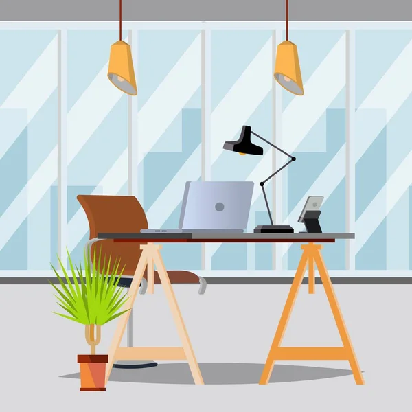 Office Interior Vector. Escritório com móveis. Local de trabalho moderno. Ilustração plana —  Vetores de Stock