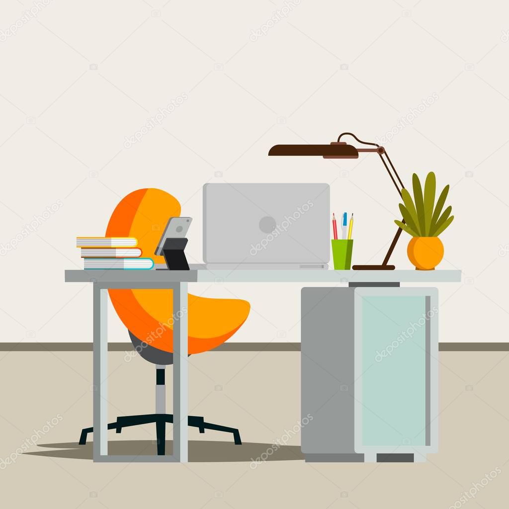 Office Interior Vector. Business Office Workplace. Modern Interior Design. Flat Illustration