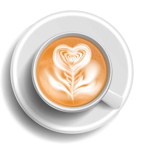コーヒー アートのベクトル。平面図です。カプチーノをホット コーヒー カップ。エスプレッソ。ファーストフードのカップ。白のマグカップ。孤立した図 — ストックベクタ