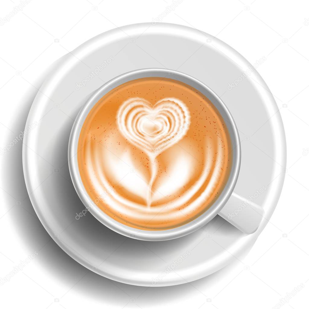 Coffee Art Cup Vector. Top View. Hot Cappuccino Coffee. Milk, Espresso