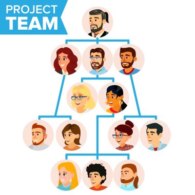 Teamwork Flow Chart Vector. Company Hierarchical Diagram. Communication Graphic Tree. Company Organization Branches. Illustration clipart