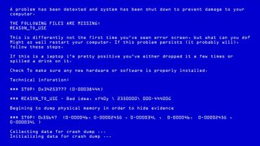 Blue Screen Of Death Vector. BSOD. Fatal Death Computer Error. System Crash Report. Illustration clipart