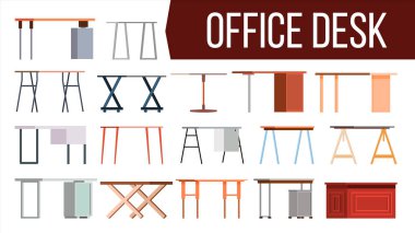 Ofis Resepsiyon Set vektör. Ev masa. Ofis yaratıcı Modern Masası. İç tablo çalışma alanı tasarım öğesi. Uzay iş. Düz izole mobilya illüstrasyon