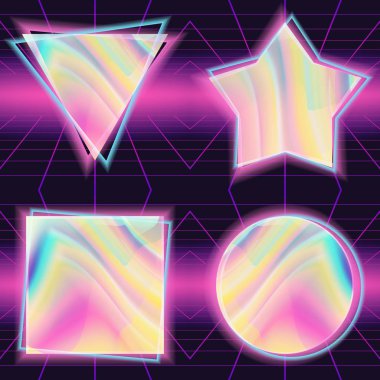 80s vektör arka plan. Holografik zemin. Retro bilim kurgu. İllüstrasyon