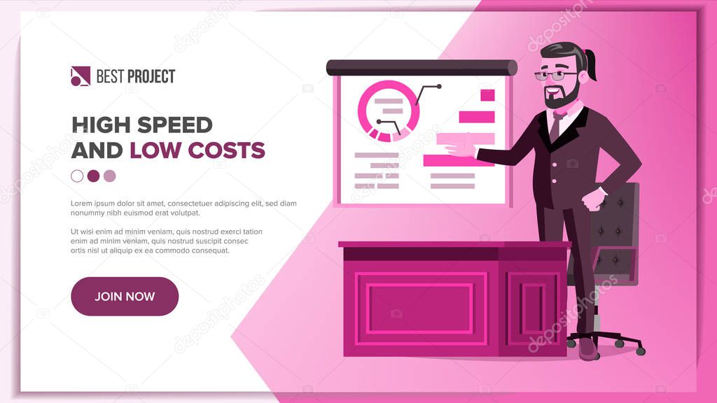 Main Web Page Design Vector. Business Style. Abstract Project Cover. Cartoon Character. Idea Structure. Illustration