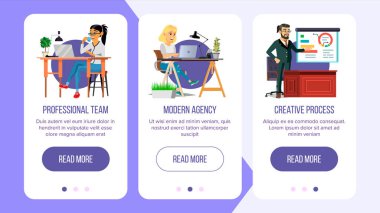 Web sitesi Banner vektör. İş Ajansı. Ağ bağlantısı. Karikatür kişi. Dijital geliştirici. İllüstrasyon