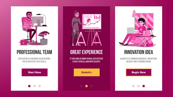 Web Page Banners Design Vector. Afbeelding van het bedrijf. Toekomstige energieproject. Cartoon Team. Ervaring verhogen. Illustratie — Stockvector