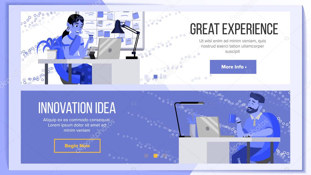 Horizontal Banners Website Design Vector. Business Background. Web Design And Development. Cartoon Team. Cash Contract. Illustration