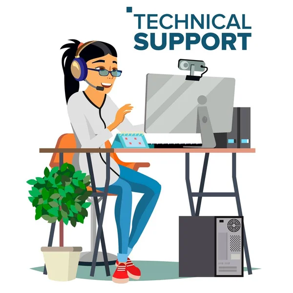 Technical Support Vector. Online Operator. Specialist Ready To Solve Problem. Flat Isolated Illustration — Stock Vector