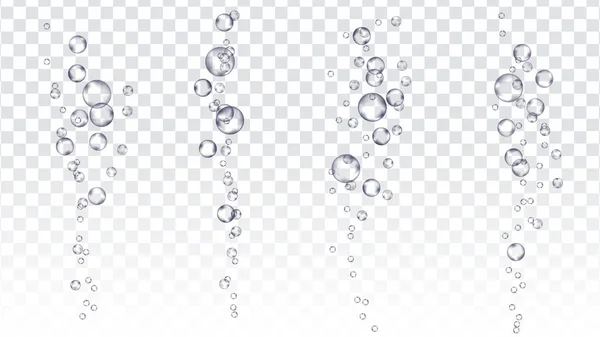 Unterwasserblasen Vektor. fließender Luftstrom. Soda-Pop-Effekt. Champagner. transparente realistische isolierte Darstellung — Stockvektor