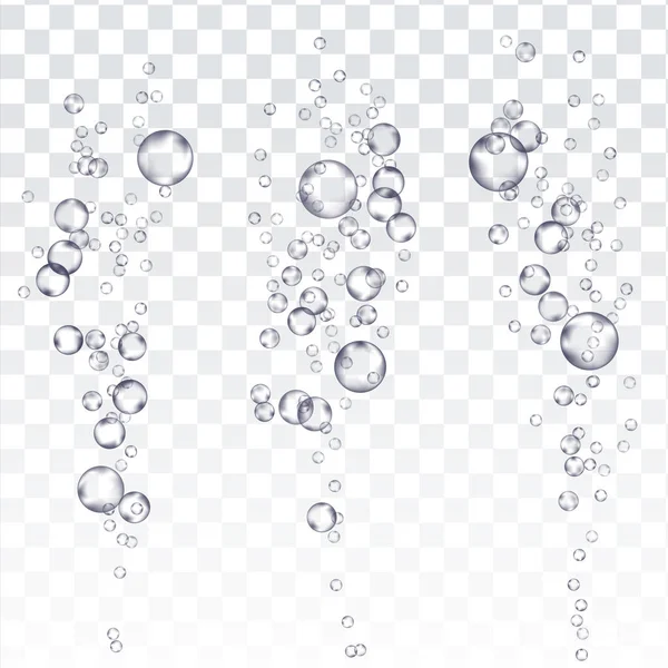 Onderwater bubbels Vector. Koolzuurhoudende Aqua Sparkles In Water, onderzeese. Wervelende geneeskunde. Transparante realistische geïsoleerde illustratie — Stockvector