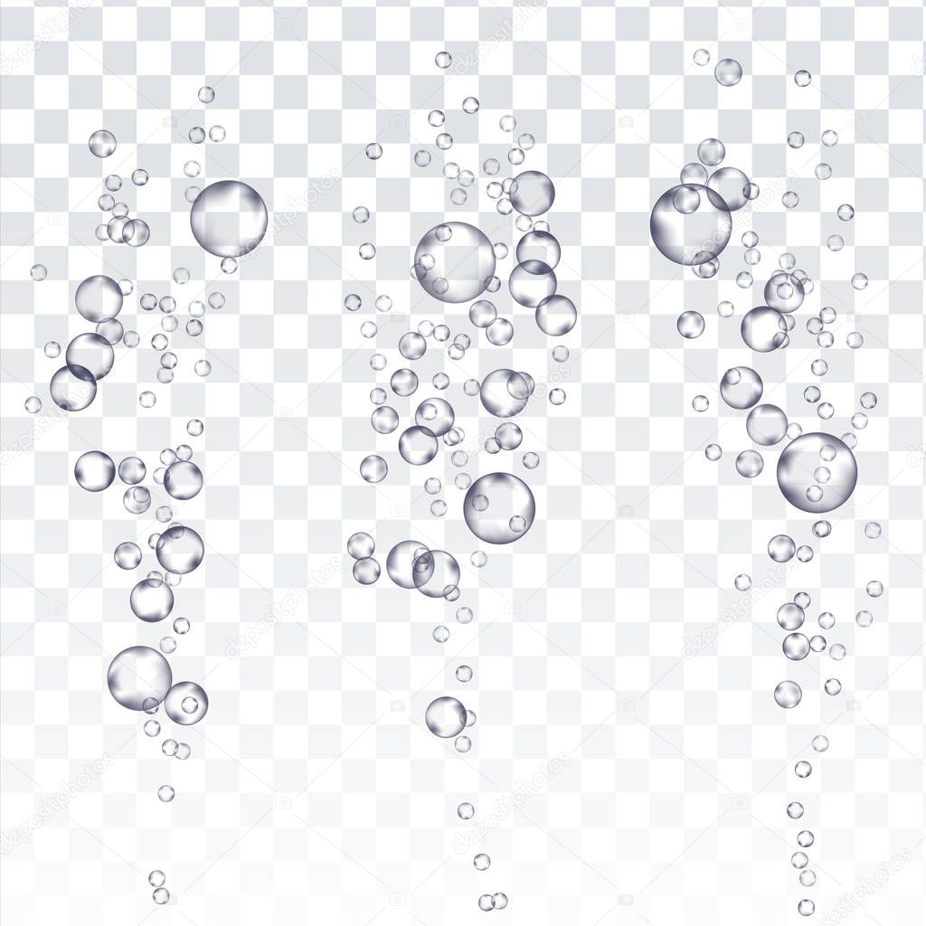 Underwater Bubbles Vector. Fizzy Aqua Sparkles In Water, Undersea. Effervescent Medicine. Transparent Realistic Isolated Illustration