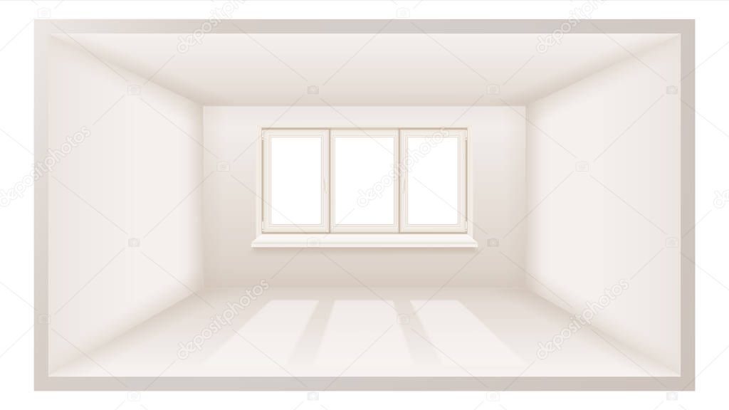 Empty Room Vector. Clean Wall. Sunlight Falling Down. Three Dimensional Space. 3d Realistic Illustration