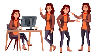 Office alt vektör. Kadın. Profesyonel memur bey, memur. Yetişkin iş erkek. Bayan yüz duygular, çeşitli hareketler. İllüstrasyon izole karikatür