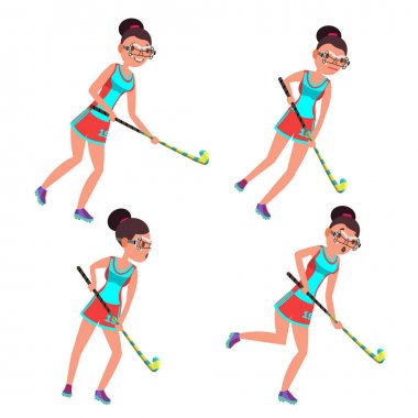 Young Woman Field Hockey Player Vector. Grass Hockey Game. Girl. Flat Cartoon Illustration clipart