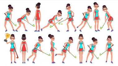 Field Hockey Girl Player Female Vector. Women s Grass Hockey Match. Cartoon Character Illustration clipart