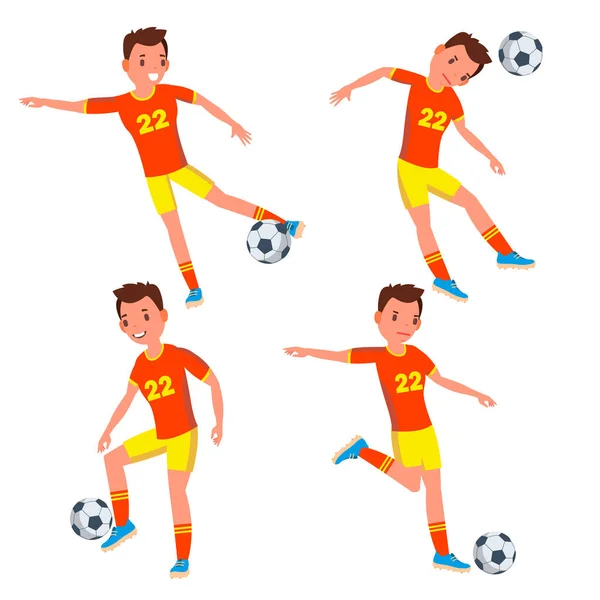 Fußball junger Mann Spieler Vektor. Mann. Moderne Meisterschaft. Kick. flache Athleten Cartoon-Illustration — Stockvektor