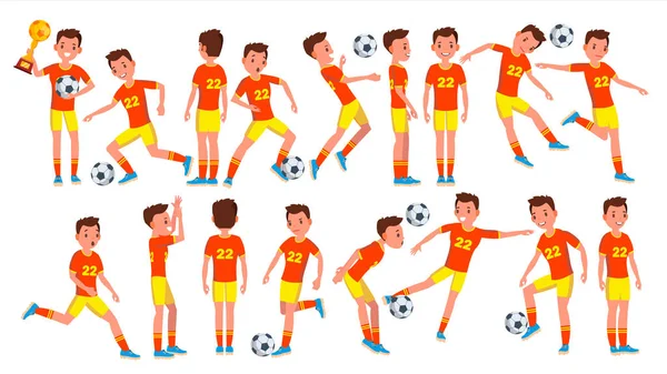 Soccer Man Player Vector masculino. Campo. Entrenamiento. Portero. Ilustración del personaje del atleta de dibujos animados — Vector de stock