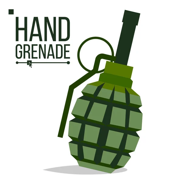 Granat vektor. Big Bang. Grön klassisk Hand Grenade Bomb. Armén objekt. Slaget vid explosionen. Artilleri militära designelement. Flat isolerade tecknad Illustration — Stock vektor