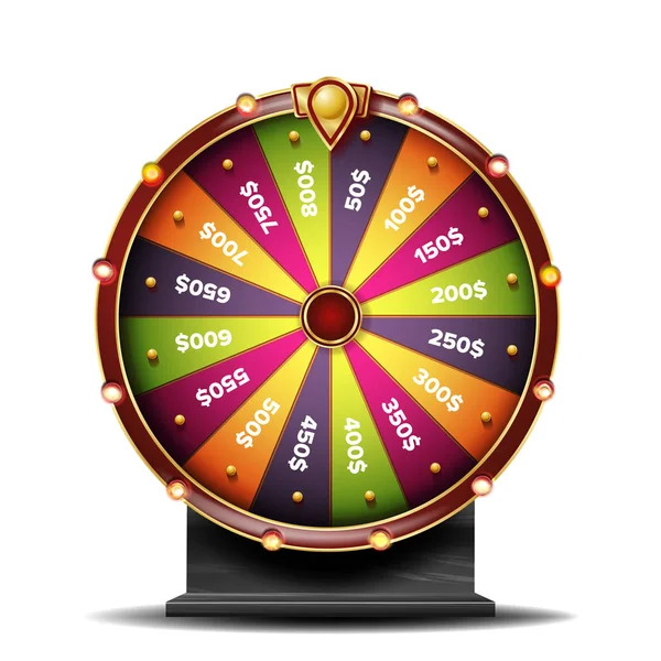 Fortune Wheel Vector. Objeto 3d. Gana la ruleta de la fortuna. Rueda colorida. Aislado en la ilustración blanca — Vector de stock