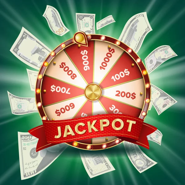 Fortune Wheel Banner Vector. Kleurrijke wiel. Gokken Jackpot achtergrond. Gloeiende Casino Club illustratie — Stockvector