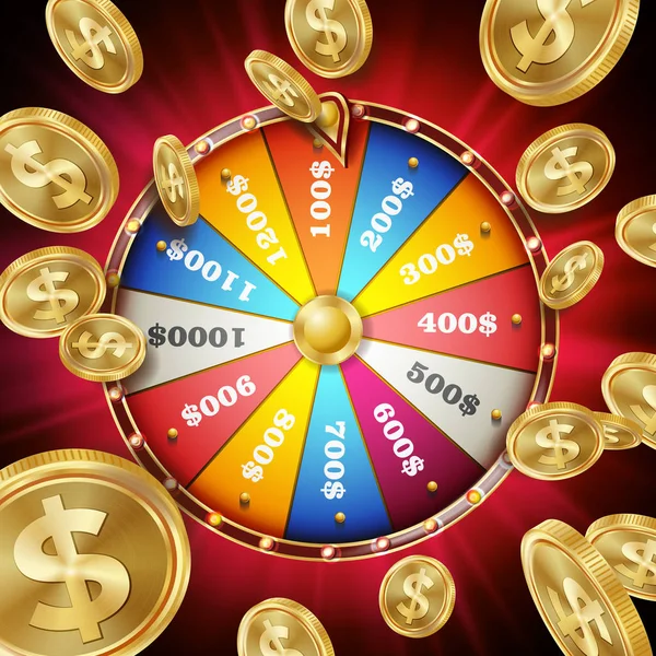 Rueda de la fortuna Poster Vector. Spinning Lucky Roulette. Fondo de juego. Lotería brillante Ocio Casino Ilustración — Vector de stock