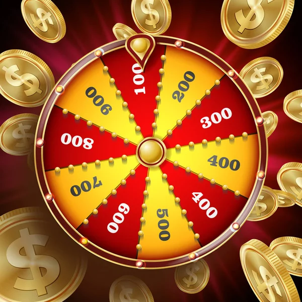 Wheel Of Fortune Design vektor. Vinna Fortune Roulette 3d seger-objekt. Lucky affisch möjlighet Design. Night Club Illustration — Stock vektor