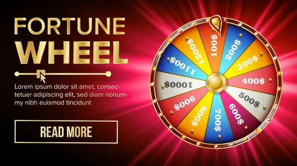 Wheel Of Fortune vektör. Şans eğlence kumar. Renkli kumar tekerlek. İkramiye ödül kavramı arka plan. Parlak illüstrasyon