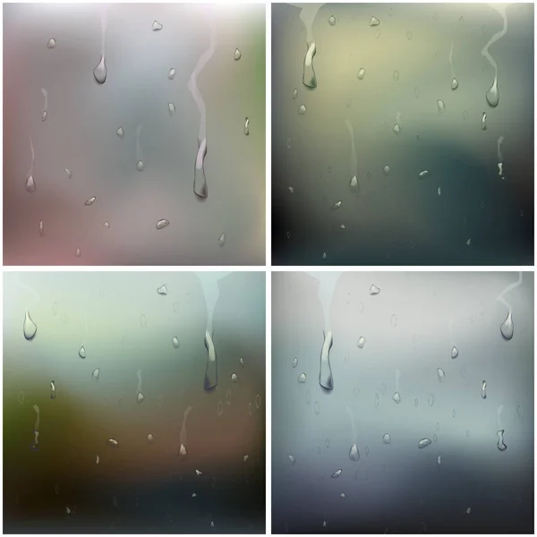 Conjunto de vidro molhado Vector. Gotas de água. Gotas puras condensadas. Limpar bolhas de água do vapor. Chuva cai. Chuveiro a vapor. Ilustração realista — Vetor de Stock