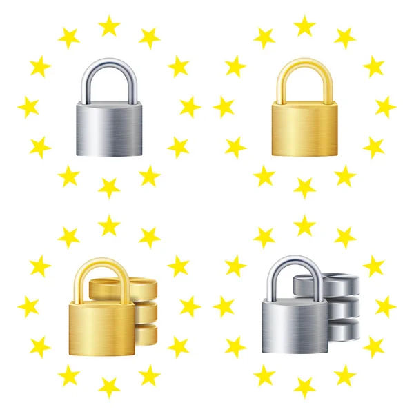 GDPR Sign Set Vector. Candado. Tecnología de seguridad. Reglamento general de protección de datos. Reglamento de Internet. Protección de datos personales. Ilustración — Vector de stock