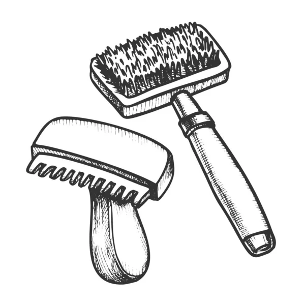 Cepillos para el cabello Animal Grooming Vector monocromo — Archivo Imágenes Vectoriales