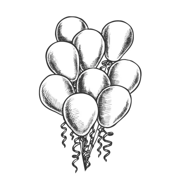 Ballons Haufen dekoriert lockiges Band Retro-Vektor — Stockvektor