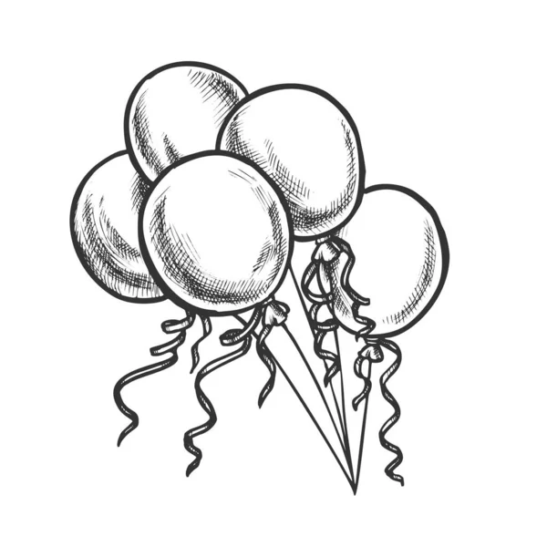 Ballonger med Curled Ribbon monokrom vektor — Stock vektor