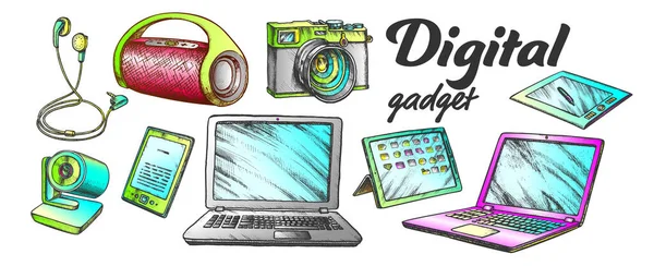 Audio digital y video Gadgets Color Set Vector — Vector de stock