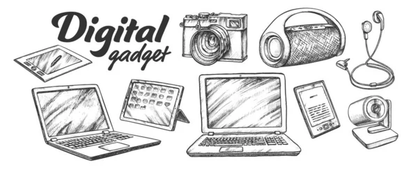 Audio digital y video Gadgets Retro Set Vector — Vector de stock