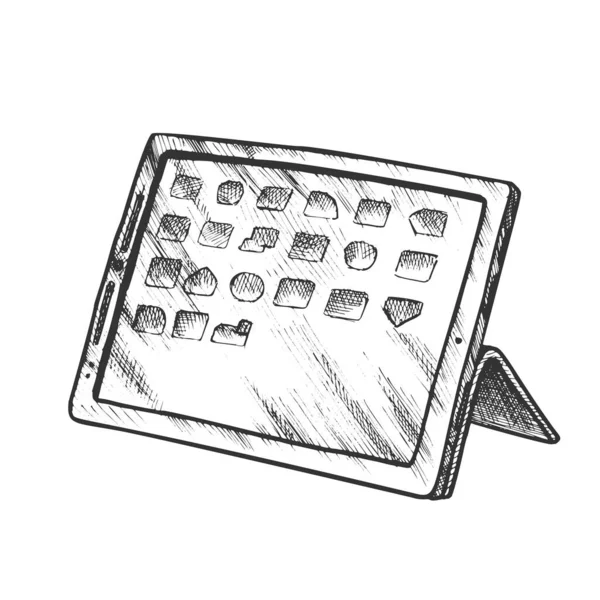Electronic Tablet Digital Gadget Monochrome Vector — Stockový vektor
