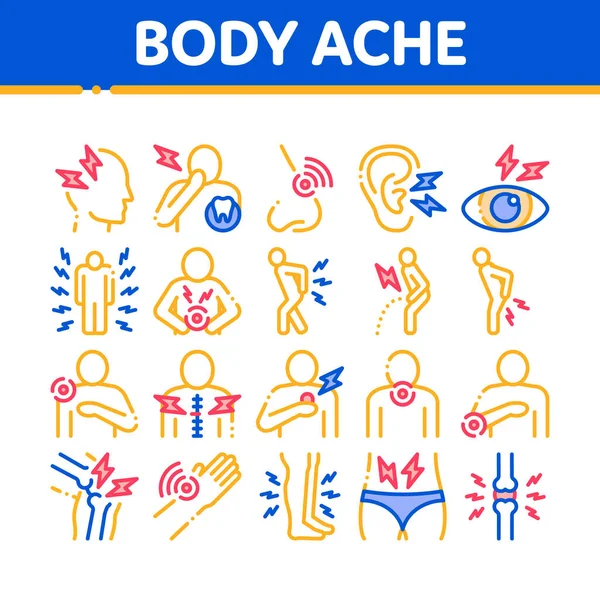 Body Ache Collection Elements Icons Set Vector — Stock Vector
