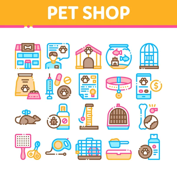 Tienda de Mascotas Elementos Elementos Iconos Set Vector — Archivo Imágenes Vectoriales