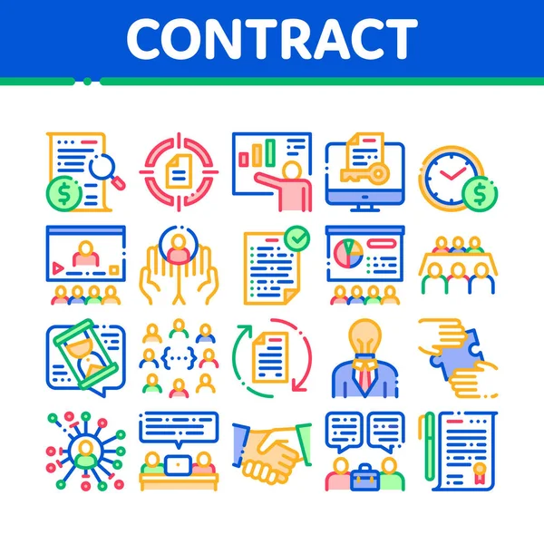 Contract Collection Elements Icons Set Vector — Stock Vector