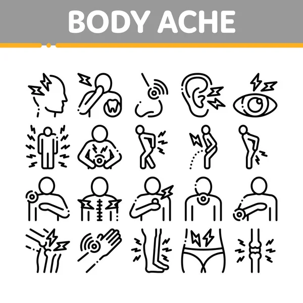 Body Ache Inzameling Elementen Pictogrammen Set Vector — Stockvector